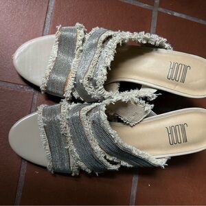 Jil Sander Cream and Gray Textured Mules